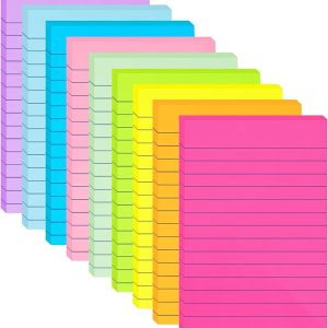 9-Pack Lined Sticky Notes 4x6 Inch – Large Ruled Sticky Pads in 9 Bright Colors, 35 Sheets per Pad, Super Sticky for Office & Home